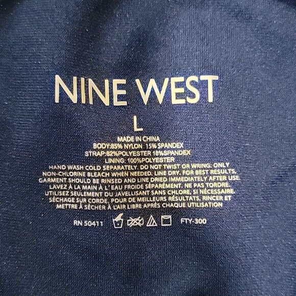 Nine West Solid Navy Blue Ribbed Tie Back One Piece Swimsuit - Size Large - Picture 5 of 15